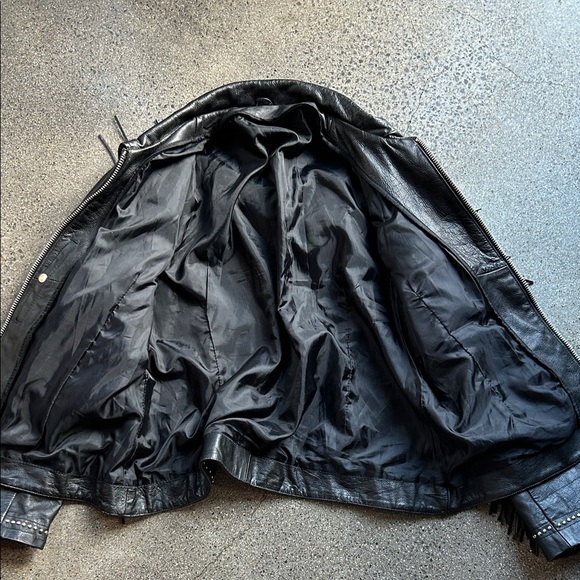 Black Fringe Leather Jacket with Studs - Picture 5 of 9